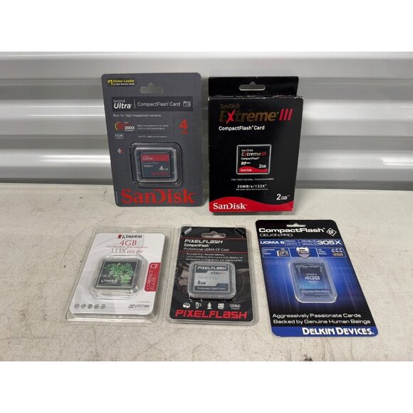 Lot of 5 SanDisk 4GB & Extreme III Kingdom 133X PixelFlash & Delkin Pro UDMA 6 - Picture 1 of 6